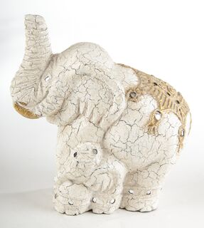 Statuen Elefant - Mit Baby 20 cm aus Holz