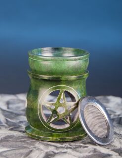 Berk Aromalampe "Pentagramm" mit Sieb Speckstein grün, 10 cm hoch