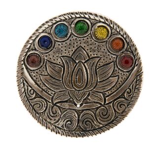 Berk Lotusblume mit Chakraglassteinchen Weißmetallhalter