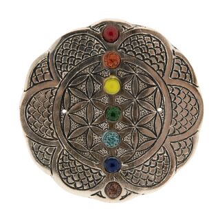 Berk Blume des Lebens mit Chakraglassteinchen Weißmetallhalter