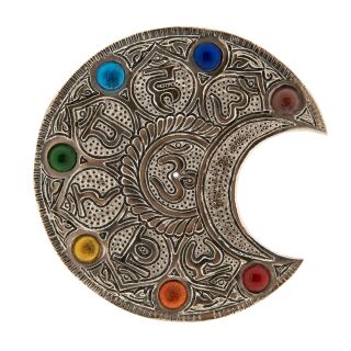 Berk Mond mit Chakraglassteinchen und Mantra Weißmetallhalter